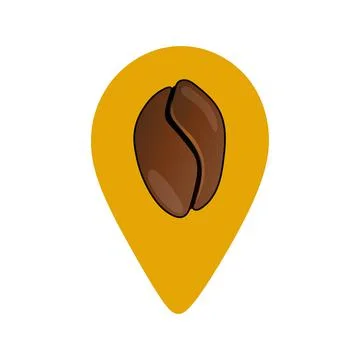 Map pointer with coffee bean icon. Coffee point logo isolated on white Illustrazione stock
