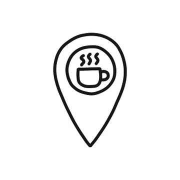 Map pointer coffee doodle icon, vector line illustration Stock Illustration