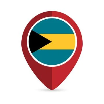Map pointer with contry Bahamas. Bahamas flag. Vector illustration. Illustrazione stock