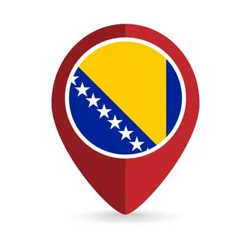 Map pointer with contry Bosnia and Herzegovina. Bosnia and Herzegovina flag.. Stock Illustration