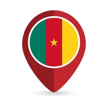 Map pointer with contry Cameroon. Cameroon flag. Vector illustration. Stock Illustration