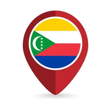 Map pointer with contry Comoros. Comoros flag. Vector illustration. Stock Illustration