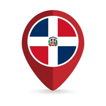 Map pointer with contry Dominican Republic. Dominican Republic flag. Vector.. Stock Illustration