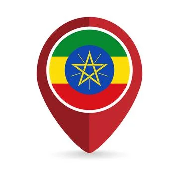 Map pointer with contry Ethiopia. Ethiopia flag. Vector illustration. Stock Illustration