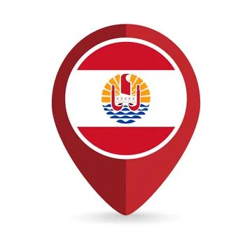 Map pointer with contry French Polynesia. French Polynesia flag. Vector ill.. Stock Illustration