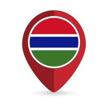 Map pointer with contry Gambia. Gambia flag. Vector illustration. Stock Illustration