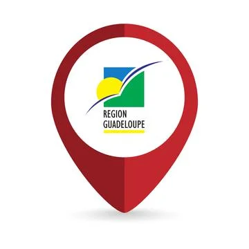 Map pointer with contry Guadeloupe. Guadeloupe flag. Vector illustration. Stock Illustration