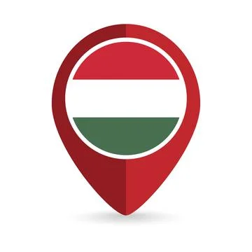Map pointer with contry Hungary. Hungary flag. Vector illustration. Stock Illustration
