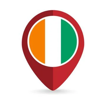 Map pointer with contry Ivory Coast. Ivory Coast flag. Vector illustration. Stock Illustration