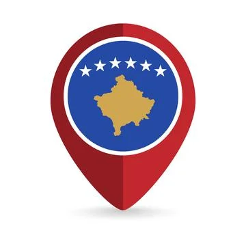 Map pointer with contry Kosovo. Kosovo flag. Vector illustration. Stock Illustration