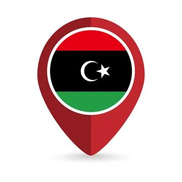Map pointer with contry Libya. Libya flag. Vector illustration. Stock Illustration