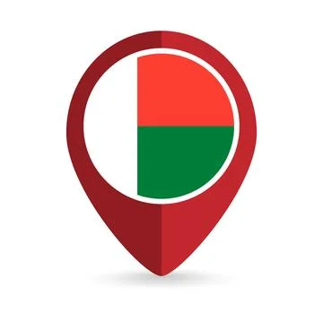 Map pointer with contry Madagascar. Madagascar flag. Vector illustration. Illustrazione stock