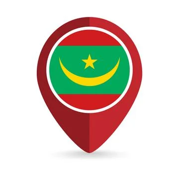 Map pointer with contry Mauritania. Mauritania flag. Vector illustration. Stock Illustration