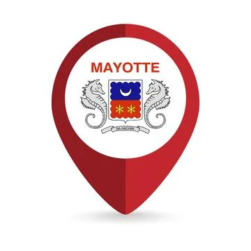 Map pointer with contry Mayotte. Mayotte flag. Vector illustration. Stock Illustration