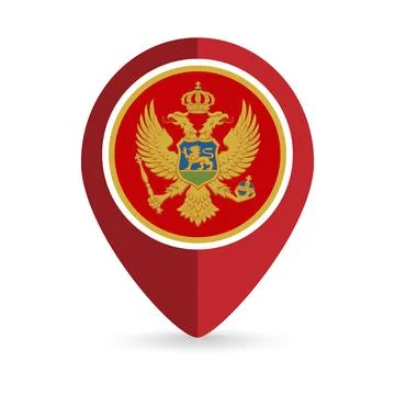 Map pointer with contry Montenegro. Montenegro flag. Vector illustration. Illustrazione stock