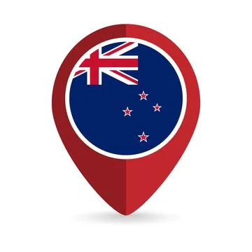 Map pointer with contry New Zealand. New Zealand flag. Vector illustration. Stock Illustration