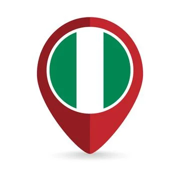 Map pointer with contry Nigeria. Nigeria flag. Vector illustration. Stock Illustration