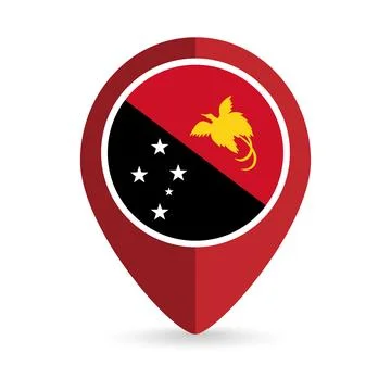 Map pointer with contry Papua New Guinea. Papua New Guinea flag. Vector ill.. Stock Illustration
