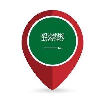 Map pointer with contry Saudi Arabia. Saudi Arabia flag. Vector illustration. Stock Illustration