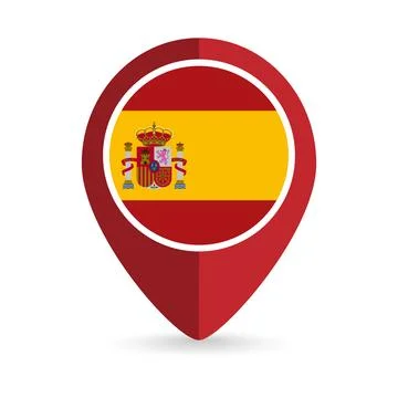 Map pointer with contry Spain. Spain flag. Vector illustration. Stock Illustration