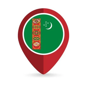 Map pointer with contry Turkmenistan. Turkmenistan flag. Vector illustration. Illustrazione stock