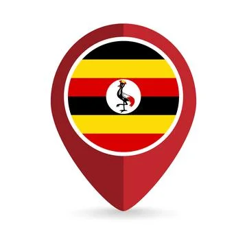 Map pointer with contry Uganda. Uganda flag. Vector illustration. Stock Illustration
