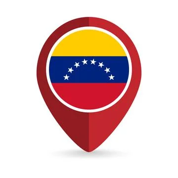 Map pointer with contry Venezuela. Venezuela flag. Vector illustration. Illustrazione stock