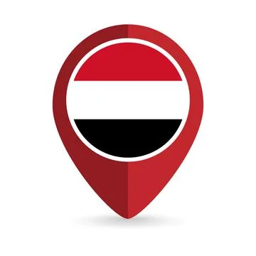 Map pointer with contry Yemen. Yemen flag. Vector illustration. Stock Illustration