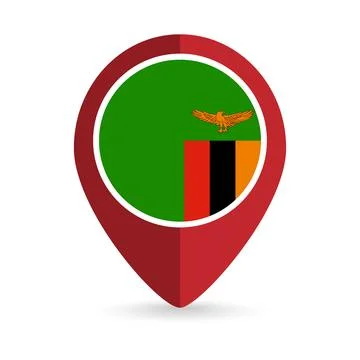 Map pointer with contry Zambia. Zambia flag. Vector illustration. 스톡 일러스트