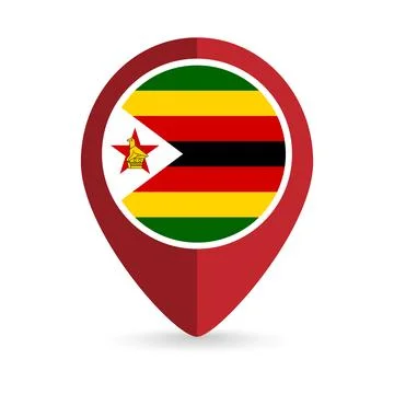 Map pointer with contry Zimbabwe. Zimbabwe flag. Vector illustration. Stock Illustration