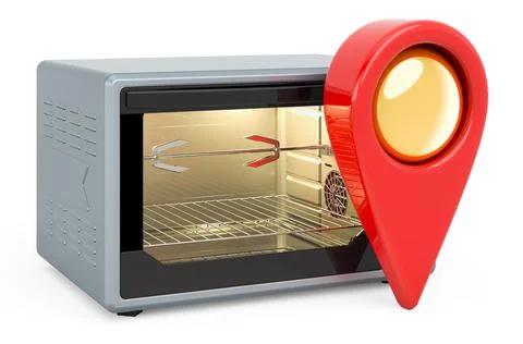 Map pointer with convection toaster oven. 3D rendering Stock Illustration