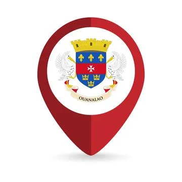 Map pointer with country Saint Barthelemy. Saint Barthelemy flag. Vector il.. Stock Illustration