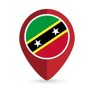 Map pointer with country Saint Kitts and Nevis. Saint Kitts and Nevis flag... Stock Illustration