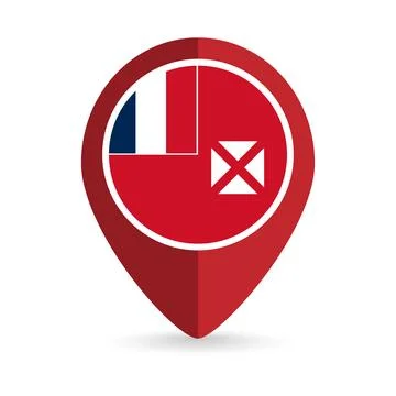 Map pointer with country Wallis and Futuna. Wallis and Futuna flag. Vector .. Stock Illustration