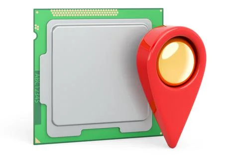 Map pointer with CPU computer processor unit. 3D rendering Stock Illustration