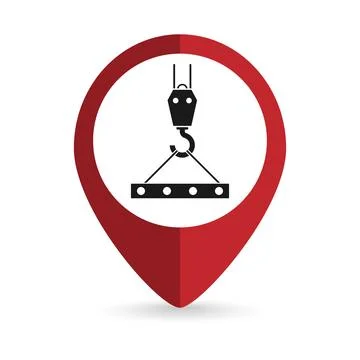 Map pointer with crane hook icon. Vector illustration. Stock Illustration