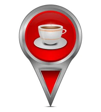 Map pointer with a Cup of Coffee – 3d illustration Stock Illustration