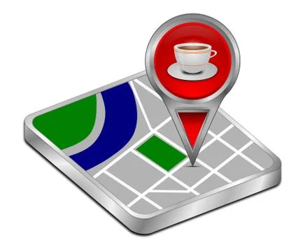 Map pointer with a Cup of Coffee - 3D illustration Stock Illustration