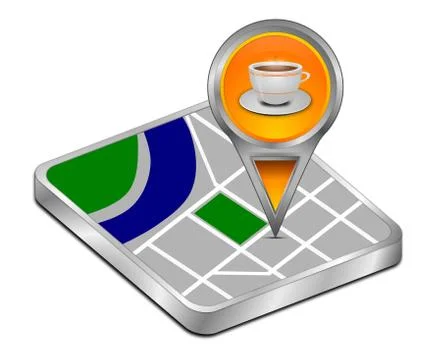 Map pointer with a Cup of Coffee - 3D illustration 库存插图