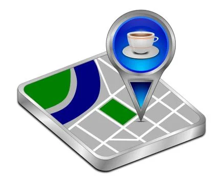 Map pointer with a Cup of Coffee - 3D illustration Stock Illustration