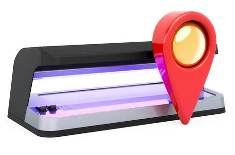 Map pointer with currency detector, 3D rendering Illustrazione stock