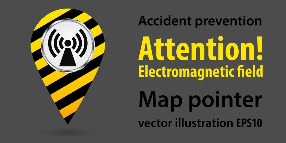 Map pointer. Danger Electromagnetic field. Safety information. Industrial design Stock Illustration