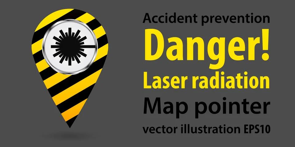 Map pointer. Danger laser radiation. Safety information. Industrial design Stock Illustration