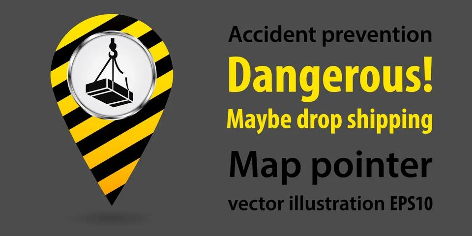 Map pointer. Dangerous maybe drop shipping. Safety information. Industrial de Stock Illustration