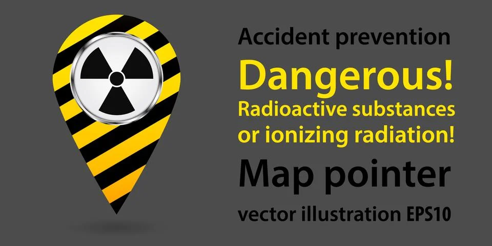 Map pointer. Dangerous Radiation. Safety information. Industrial design. Vector Stock Illustration