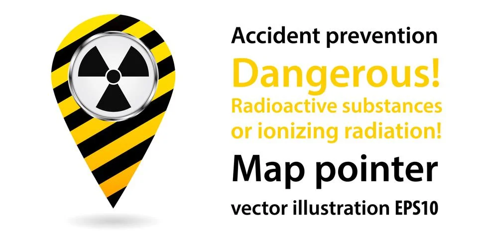 Map pointer. Dangerous Radiation. Safety information. Industrial design. Vector Stock Illustration