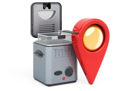 Map pointer with deep fryer, 3D rendering 스톡 일러스트