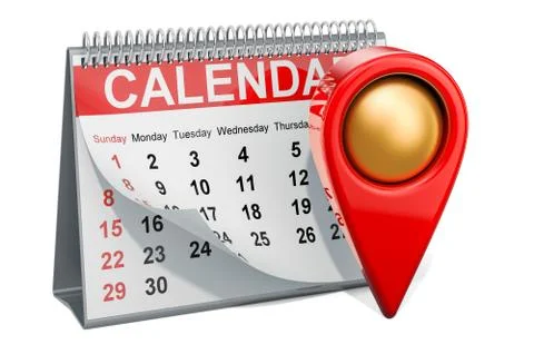 Map pointer with Desk Calendar, 3D rendering Stock Illustration