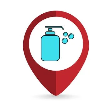 Map pointer with Disinfection or Hand Sanitizer. Vector illustration. Stock Illustration