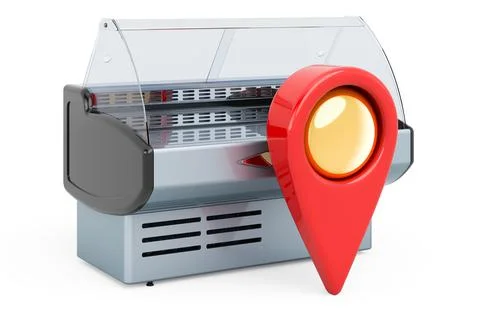 Map pointer with display case, showcase. 3D rendering 库存插图